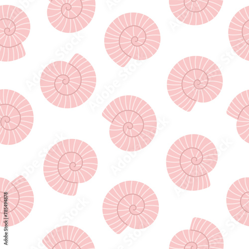 Seamless pattern with hand drawn seashell on white background. Template for print, fabric, greeting card and invitation. 