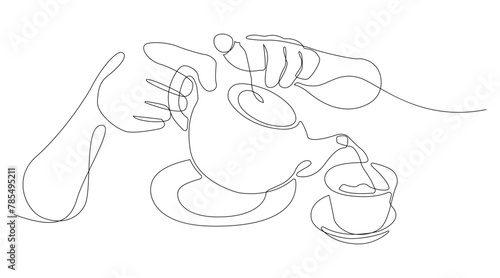 Continuous line drawing of Teapot in hand. © lumyaisweet