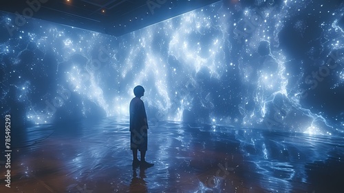 An artist incorporating interactive projection technology into their artwork, allowing viewers to interact with digital elements and see their movements reflected in a captivating art installation