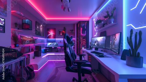 futuristic gaming room with neon lightning interior design