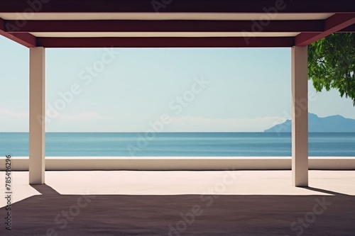 View of the sea from the terrace. 3d rendering.