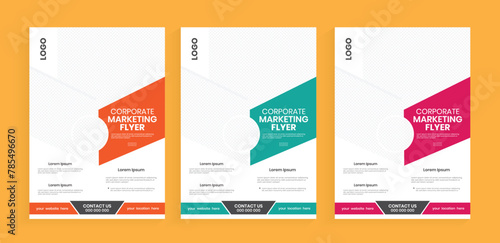 Corporate marketing a4 flyer design. Advertising flier design, blue and yellow color flier, vertical vector handout template. Business marketing material case study design layout.