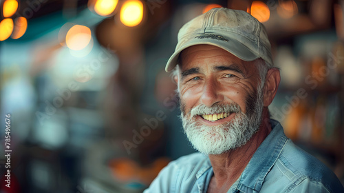 portrait of mature shopkeeper looking at camera, smiling, entrepreneur