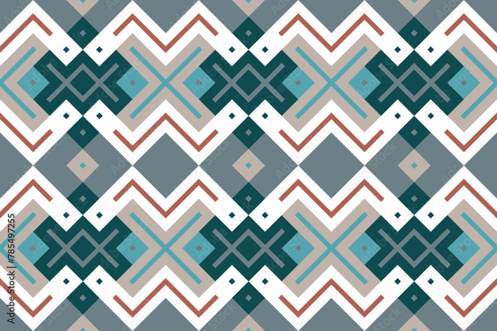 Obraz premium Ikat Seamless Pattern Embroidery Background. Ikat Damask Geometric Ethnic Oriental Pattern traditional.aztec Style Abstract Vector design for Texture,fabric,clothing,wrapping,sarong.