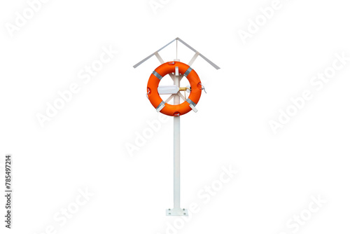 Lifebuoy hangs on a rack isolated on white background
