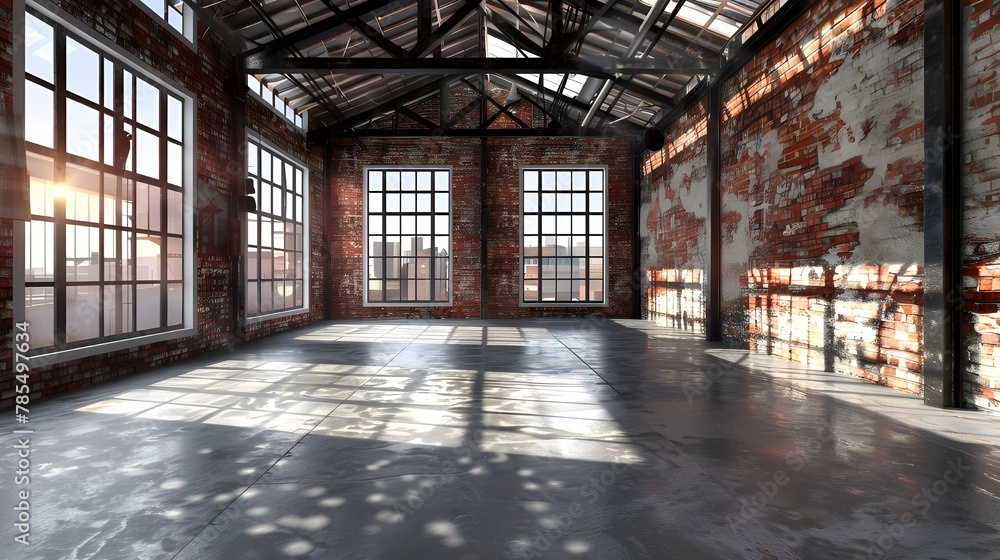 Empty warehouse with sunlight generative ai