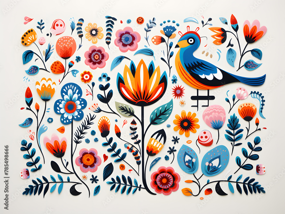Scandinavian folk art elements isolated on white background Scandinavian folk art elements isolated on white background