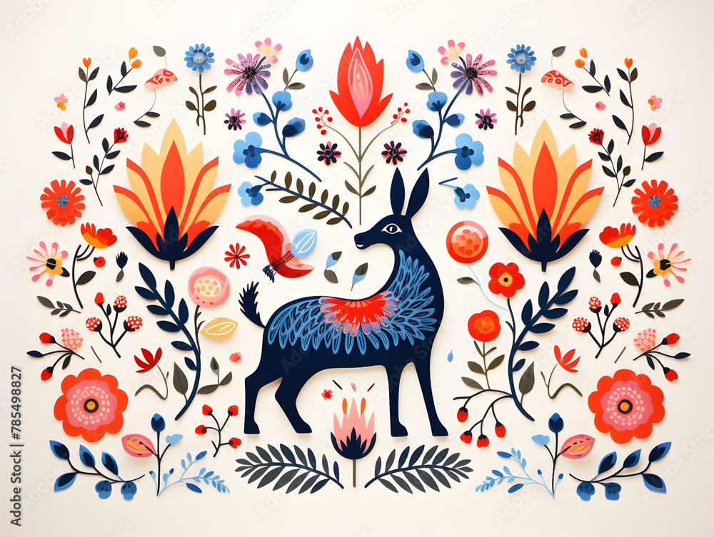 Scandinavian folk art elements isolated on white background Scandinavian folk art elements isolated on white background