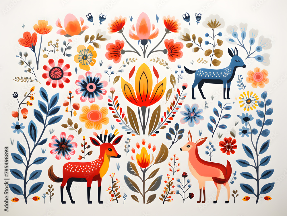 Scandinavian folk art elements isolated on white background Scandinavian folk art elements isolated on white background