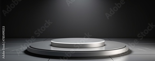 Silver podium background, platform for product presentation with empty space on dark studio wall vector illustration
