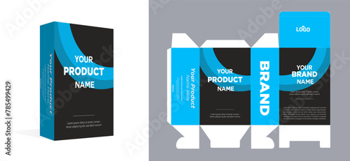 product packaging design template with 3d mockup example. Healthy, modern, milk gradient, Box packaging, labeling, die line, die-cut, alignment line vector eps.