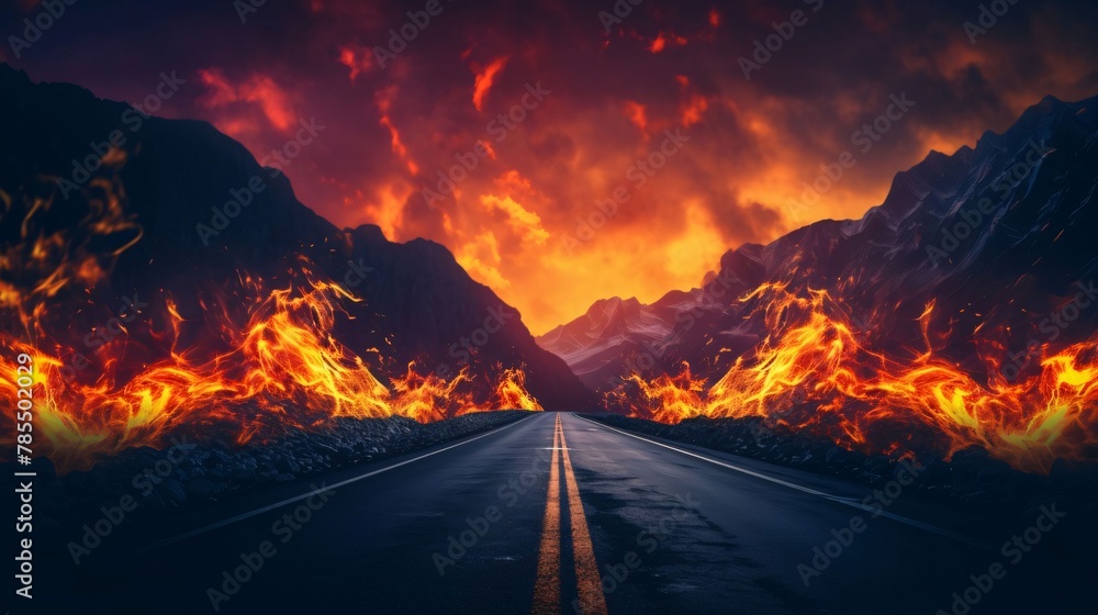 Road to Hell. 3D render of a road leading to hell.