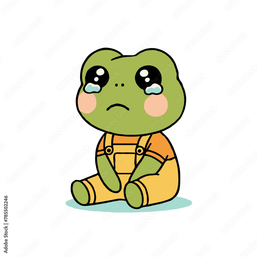 Obraz premium Tearful Green Frog in Yellow Overalls