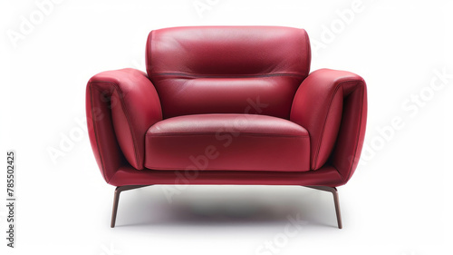 Red modern leather armchair on white background.