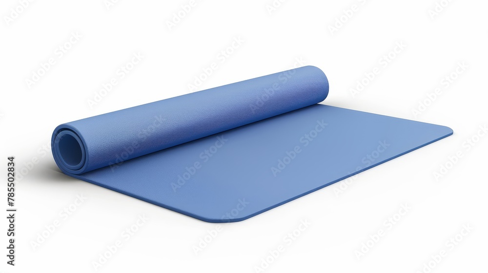 An accurate 3D modern illustration of a yoga mat on top and on one side, a blue rolled mattress, and an aerobics mat isolated on a white background for fitness exercises, stretching, meditation, and An accurate 3D modern illustration of a yoga mat on top and on one side, a blue rolled mattress, and an aerobics mat isolated on a white background for fitness exercises, stretching, meditation, and