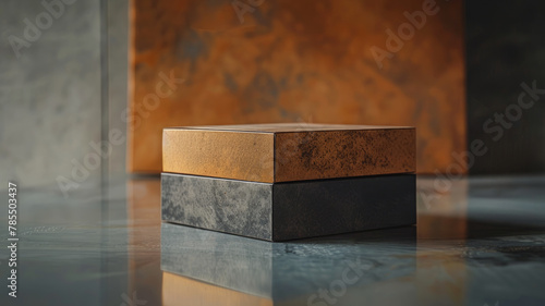 A luxurious two-toned box on a reflective surface.