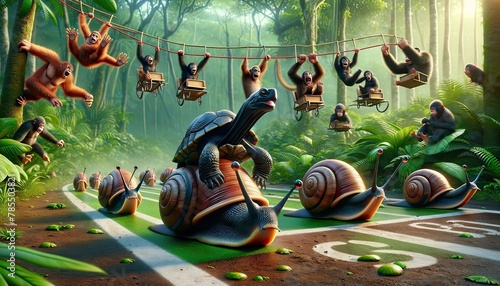 Fantasy Snail Race with Playful Orangutans photo