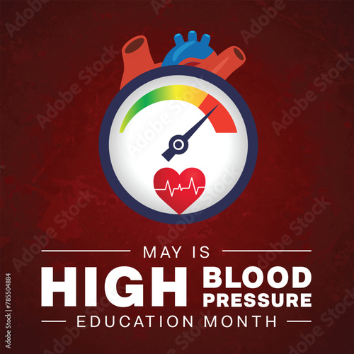 High Blood Pressure Education Month design. It features a heart and a blood pressure monitor. Vector illustration