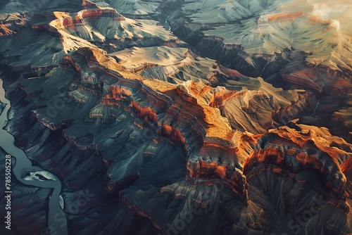 Grand canyon majesty. stunning aerial view of natures beauty, scale, and light play