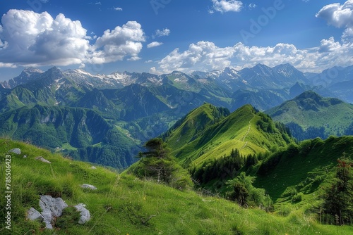 Beautiful mountain landscape with vibrant colors on a sunny day, showcasing stunning natural scenery