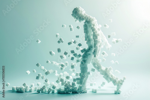 Silhouette of a sugar cube man disassembling, promoting sugar refusal