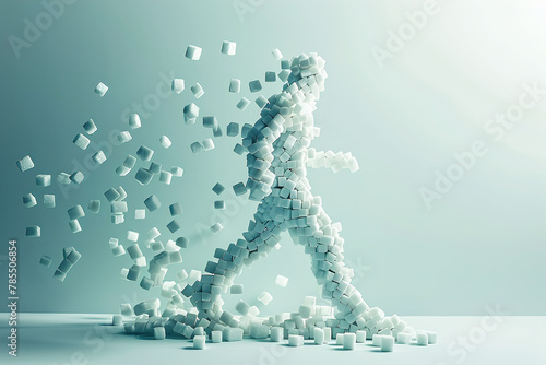 Silhouette of a sugar cube man disassembling, promoting sugar refusal