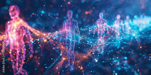 Digital human figures interconnected with vibrant energy flows