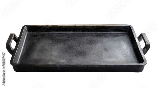 A clean, empty metal baking sheet on white background.