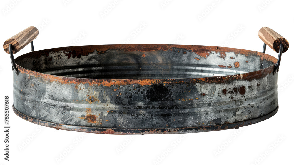 Fototapeta premium An old, rusty metal tub with handles.