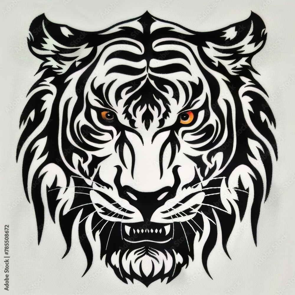 A black and white tiger with orange eyes