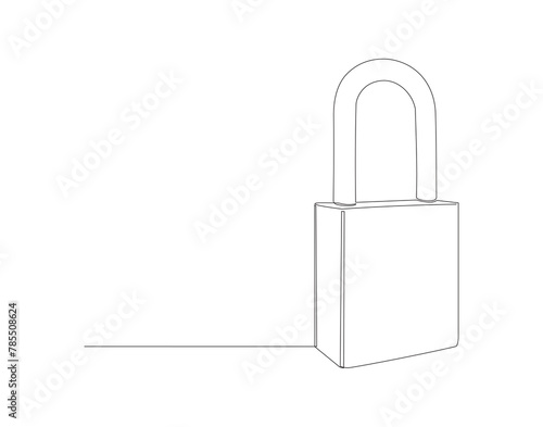 Continuous line drawing of padlock. One line of lock. Padlock continuous line art. Editable outline