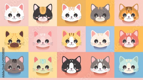 A 3x5 grid of various cartoon cat heads