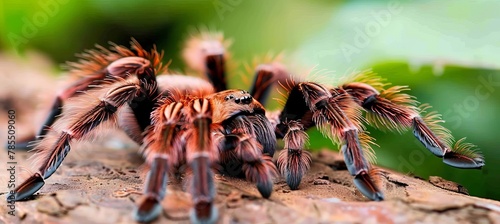 Detailed macro capture of a tarantula in its natural habitat, showcasing intricate spider features