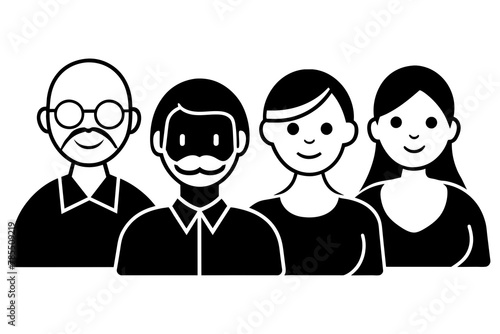 Black and white vector icons representing different age groups of people, providing a clear and concise visual representation of age diversity