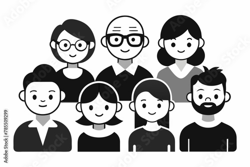 Black and white vector icons representing different age groups of people, providing a clear and concise visual representation of age diversity