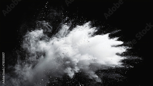 White powder explosion on black background.