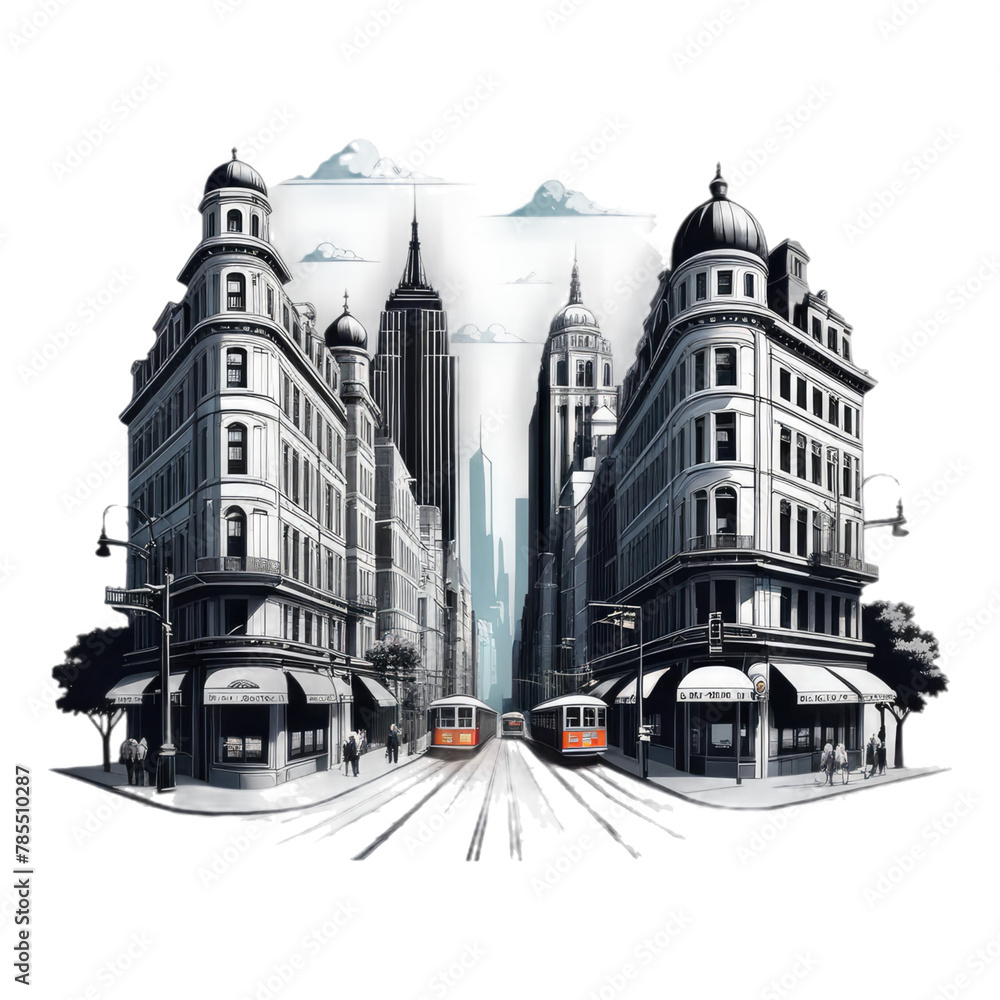 illustration of a city of tall buildings