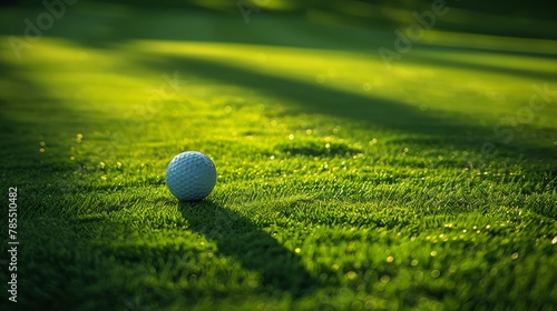 Morning light on a golf course with ball and iron positioned for play