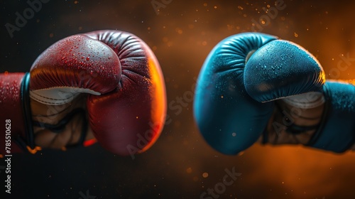 Close Up of Red and Blue Boxing Gloves Clash © VGV
