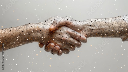On a white background, a mash up of lines and points for a brotherly handshake. Starry sky or space, consisting of stars and the universe. Modern business illustration.