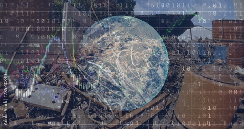 Image of globe with network of connections over warehouse