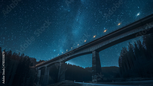 Wide angle of viaduct bridge under night sky  photo