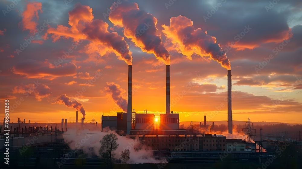 Sunset Silhouettes: Industrial Giants and Their Environmental Echoes. Concept Industrial Giants, Environmental Echoes, Photography, Sunset Silhouettes, Sustainable Practices