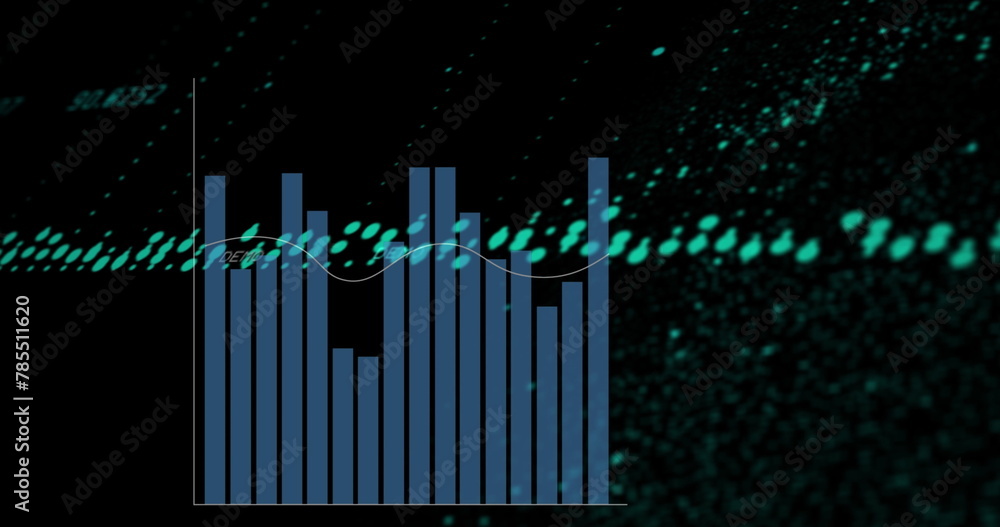 Image of graphs and icons on black background Image of graphs and icons on black background