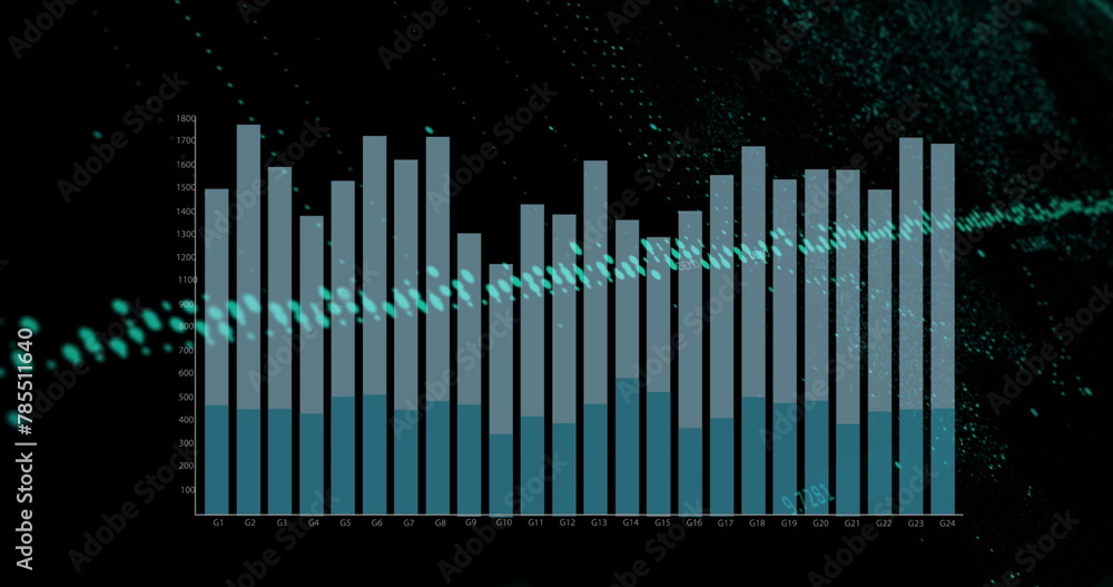 Fototapeta premium Image of financial graphs and data over black background