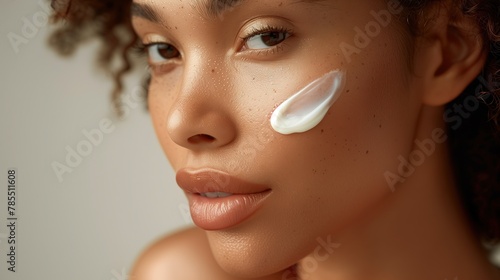 Close-up of a Woman with Moisturizer on Her Face