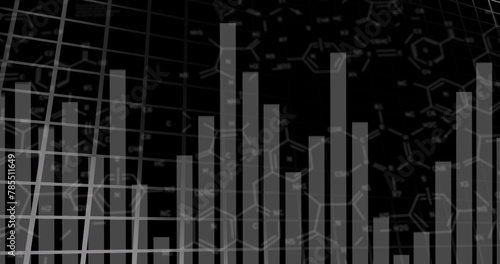 Image of financial graphs and data over black background