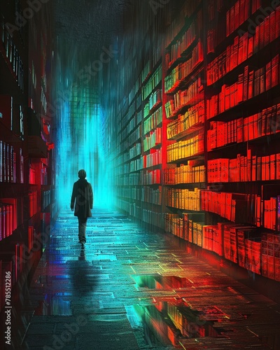 A library with books that change cover colors to match the readers mood as they walk by