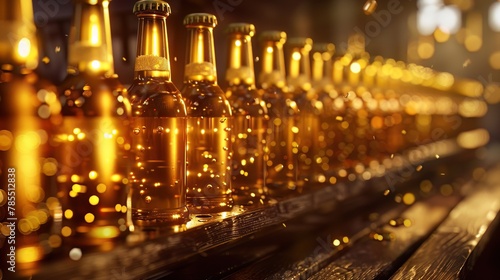 Liquid gold procession, chilled, labeled beers, quenching journey