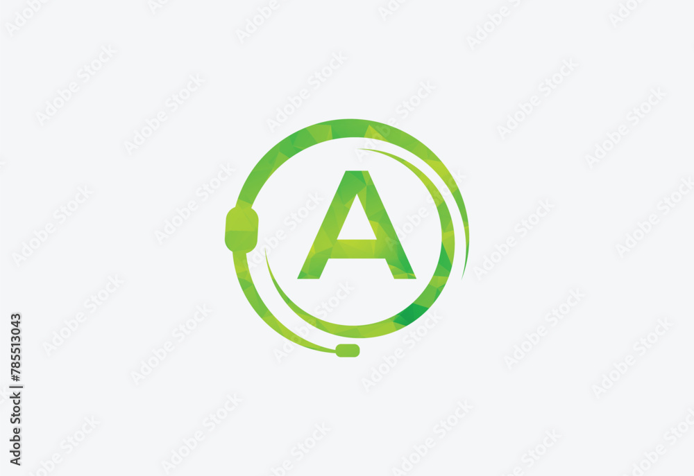 Headphones green Triangle Node Vector Pattern with latter A Headphones green Triangle Node Vector Pattern with latter A